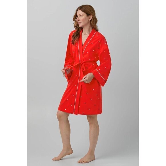 BEDHEAD Pajamas Heart Dot Stretch Organic Cotton Jersey Robe in Tiny Hearts L/XL - Picture 2 of 11